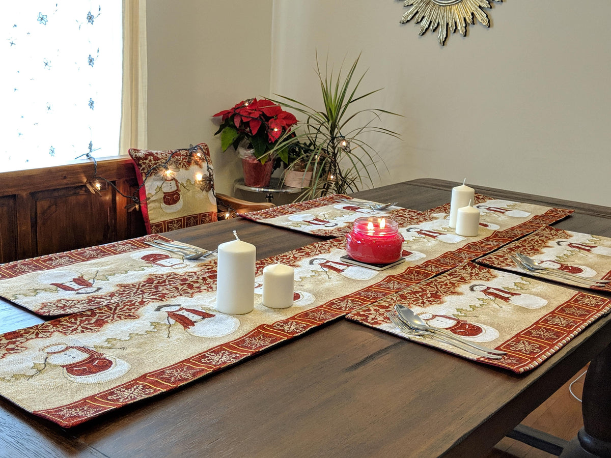 Tache Mr. & Mrs. Snowman Couple Woven Tapestry Table Runners (10323TR)