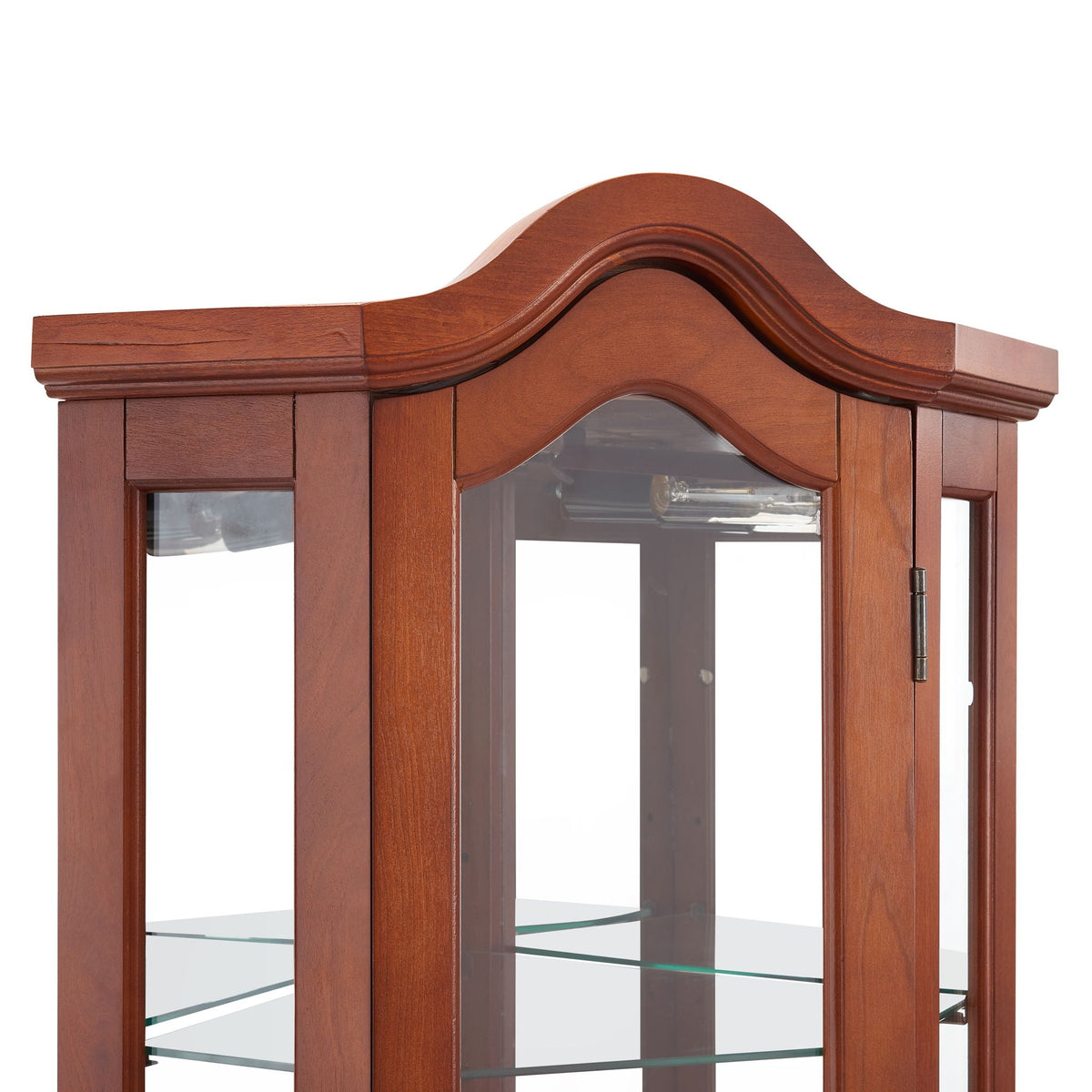 Corner Curio Cabinet with Lights and Adjustable Shelves - Walnut