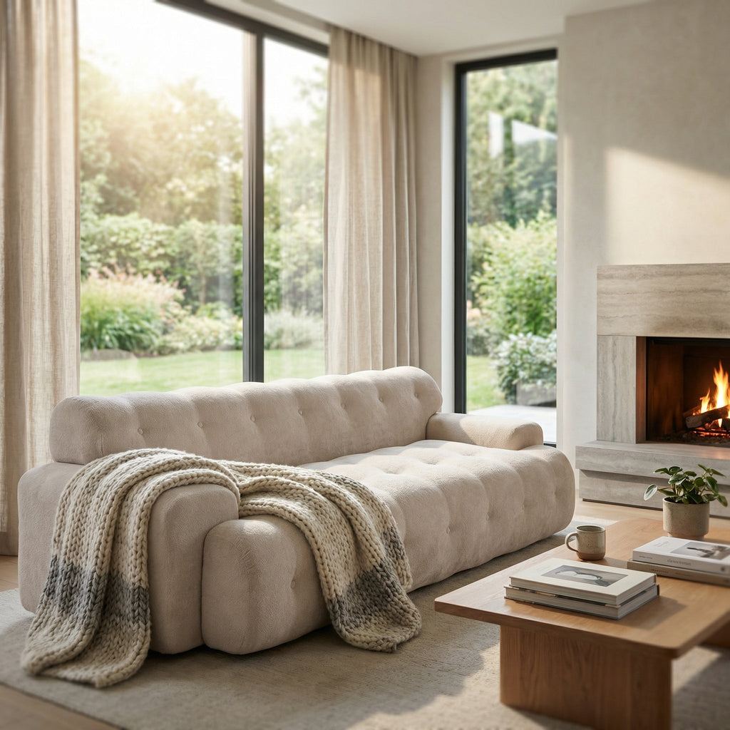 88 in. Cloud 3 Seater Chenille Sofa with Button Tufted Upholstery - Neutral