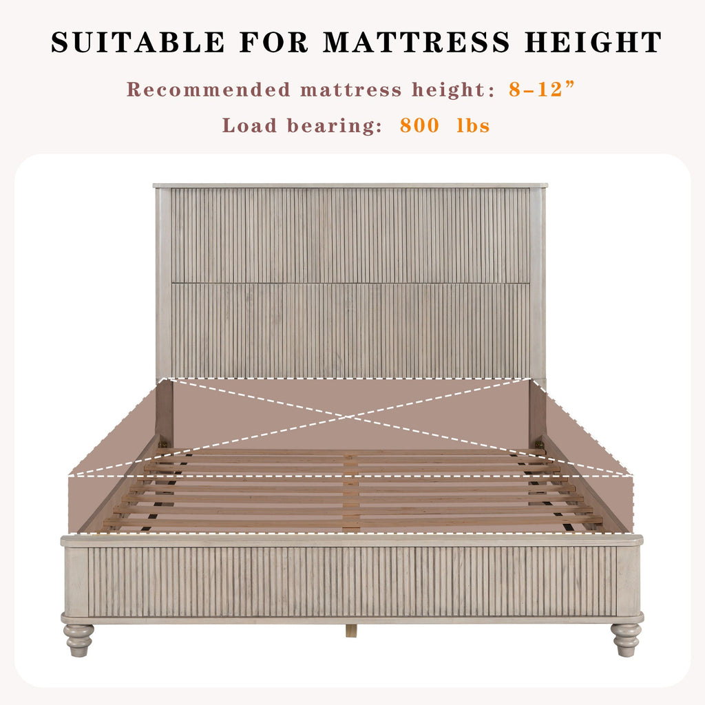 Platform Bed Frame with Tall Headboard - Solid Wood, Queen & King Sizes