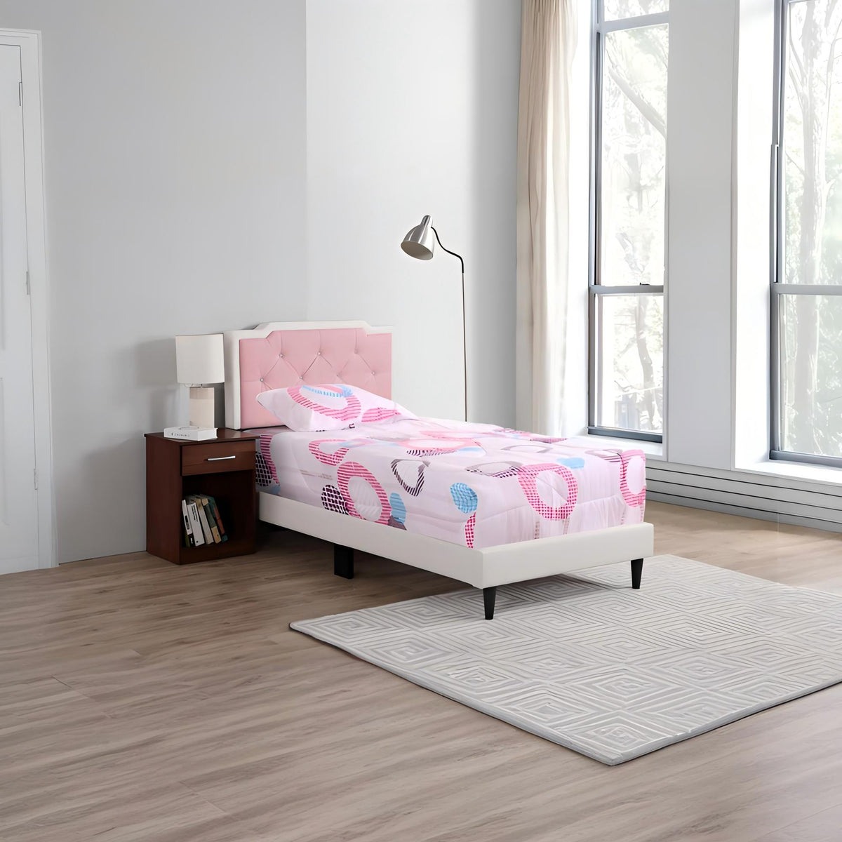 Two Tone Upholstered Bed with Button Tufted Headboard - Multiple Colors