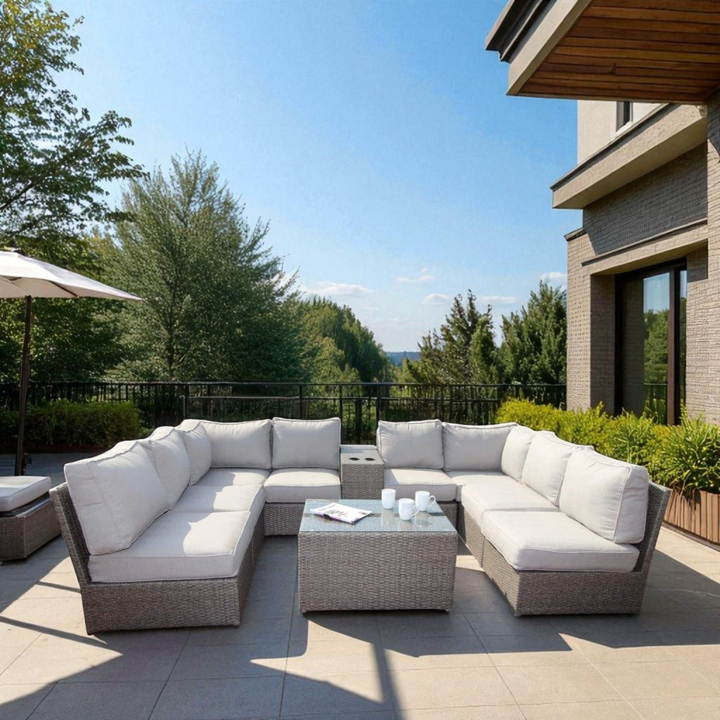 Modern Patio Rattan Sectional Set with Cushions - Multiple Colors