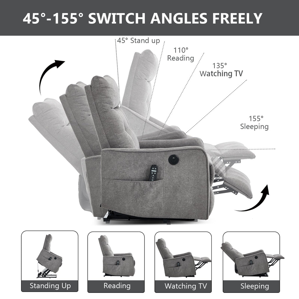 Chenille Lift Recliner Chair with Single Motor - Light Gray