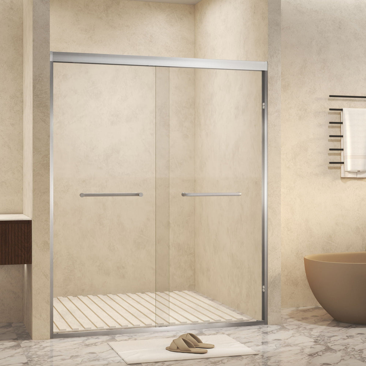 Double Sliding Shower Door with Explosion Proof Film - Black, Gray, or Dark Gray