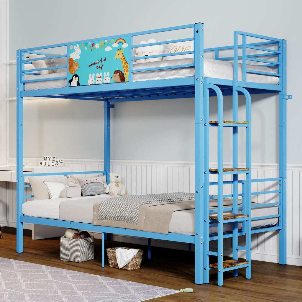 Blue Convertible Twin Bunk Bed with Full Length Guardrail & Ladder