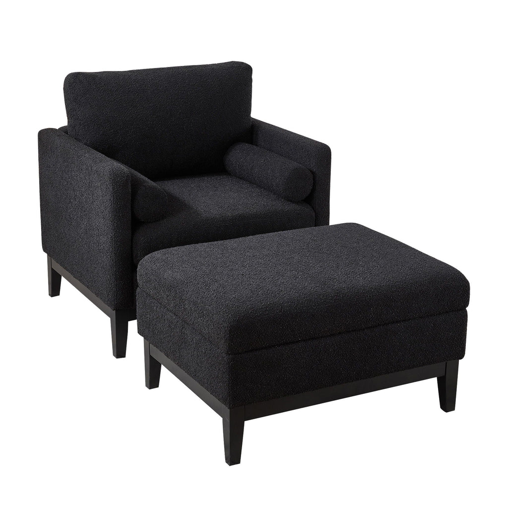 Farmhouse Upholstered Accent Chair With Ottoman