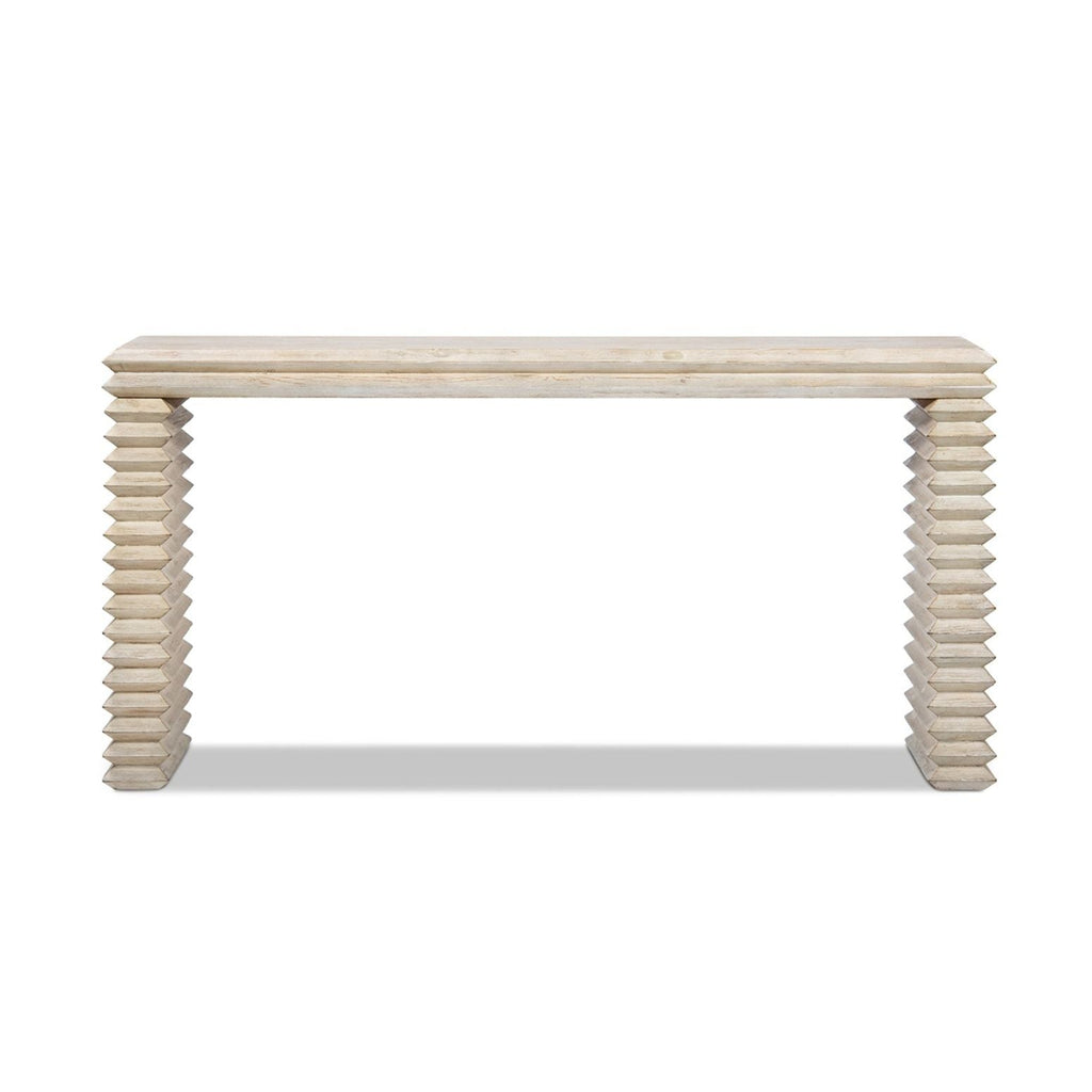 Geometric Waterfall Console Table with Solid Wood Construction - White or Light Brown
