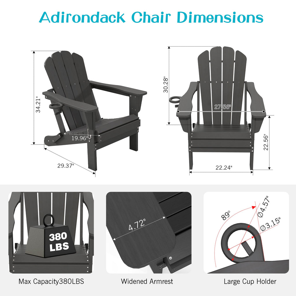 Adirondack Chairs Set of 2 with Cup Holder - Gray