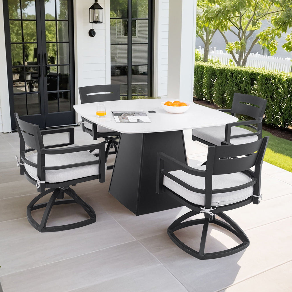 Outdoor Patio Dining Set with Sunbrella Cushions - White or Black