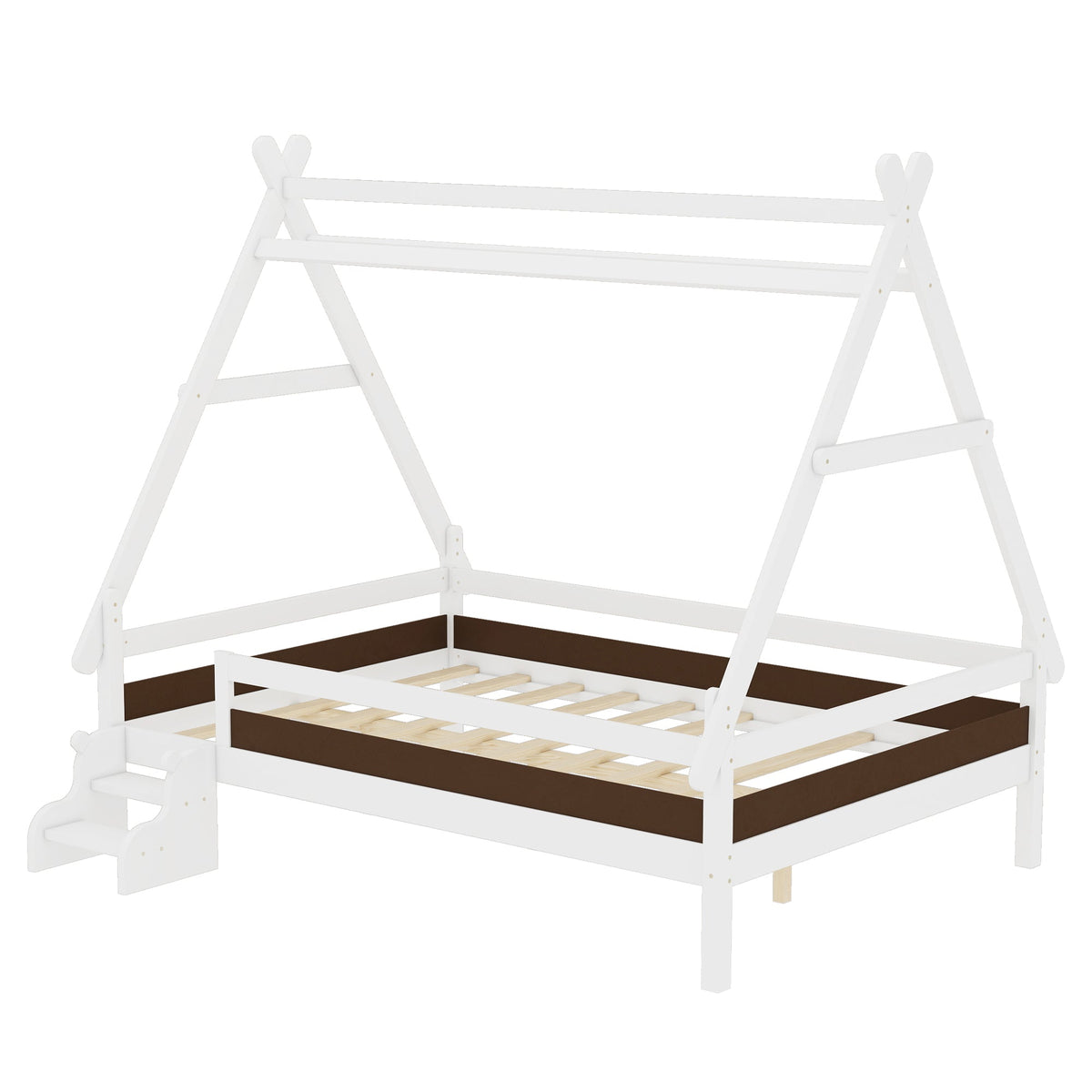 Full House Platform Bed with Stairs - Solid Wood Frame