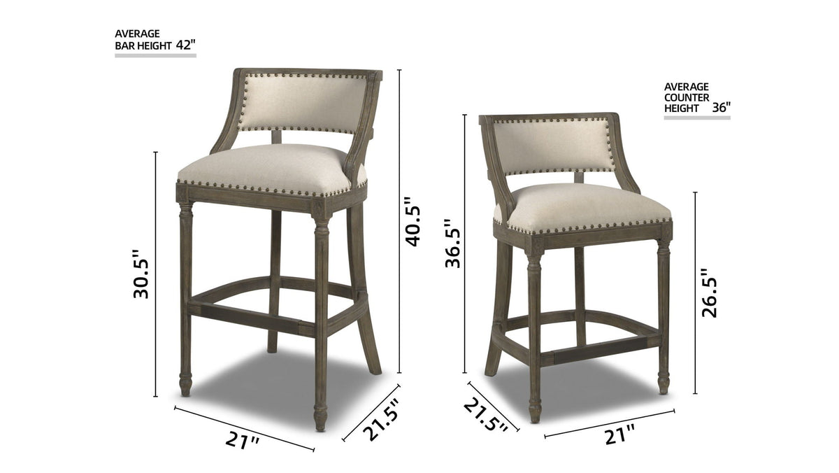 Farmhouse Counter Height Bar Stool with Backrest - Beige
