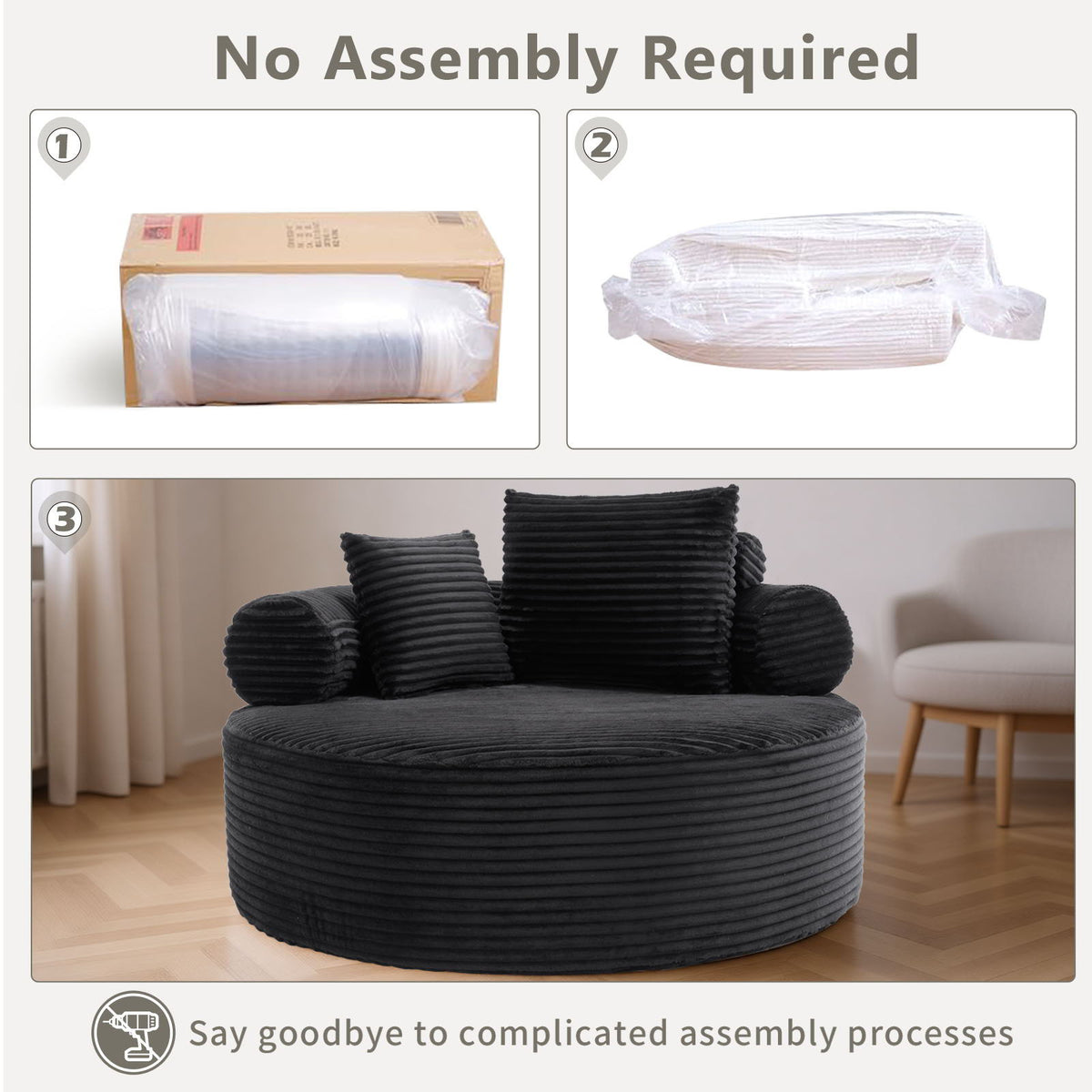 Round Sofa Bed with Memory Foam and 3 Pillows - Multiple Colors