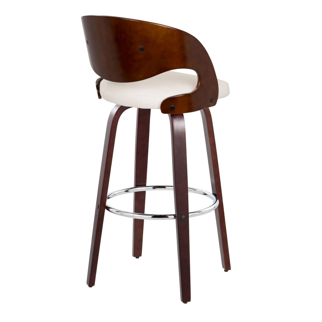 Mid-Century Modern Barstool Set with Swivel Footrest - White or Dark Gray