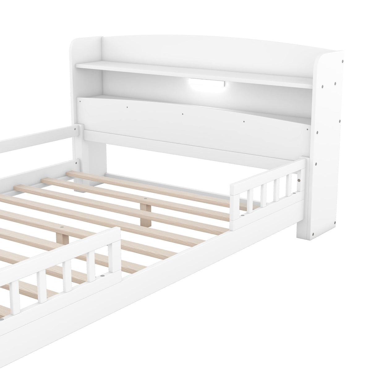 Wood Platform Storage Bed with LED Light & Storage Headboard - White or Dark Gray