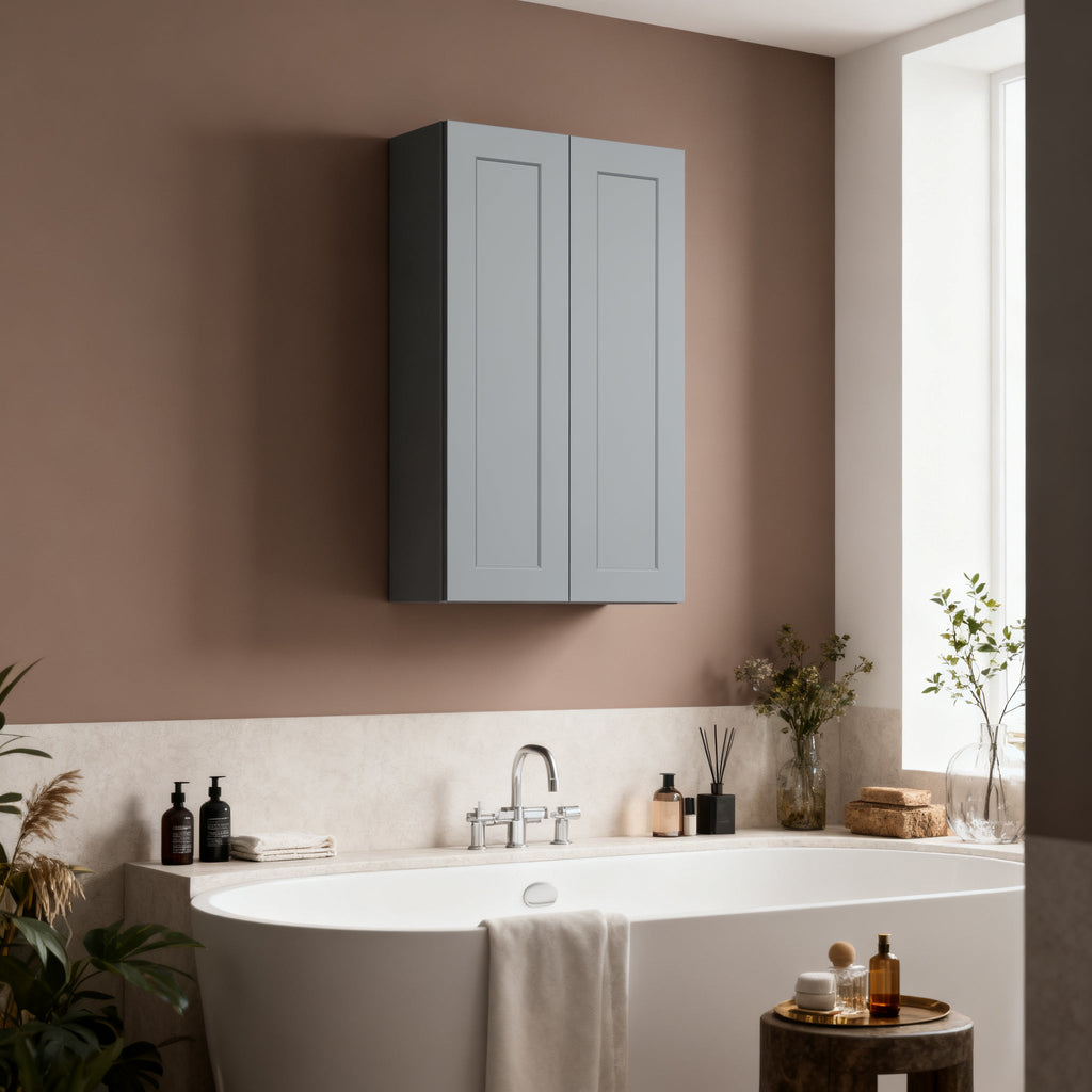 Gray Shaker Solid Wood Bathroom Storage Cabinet with Soft-Close Doors - Gray
