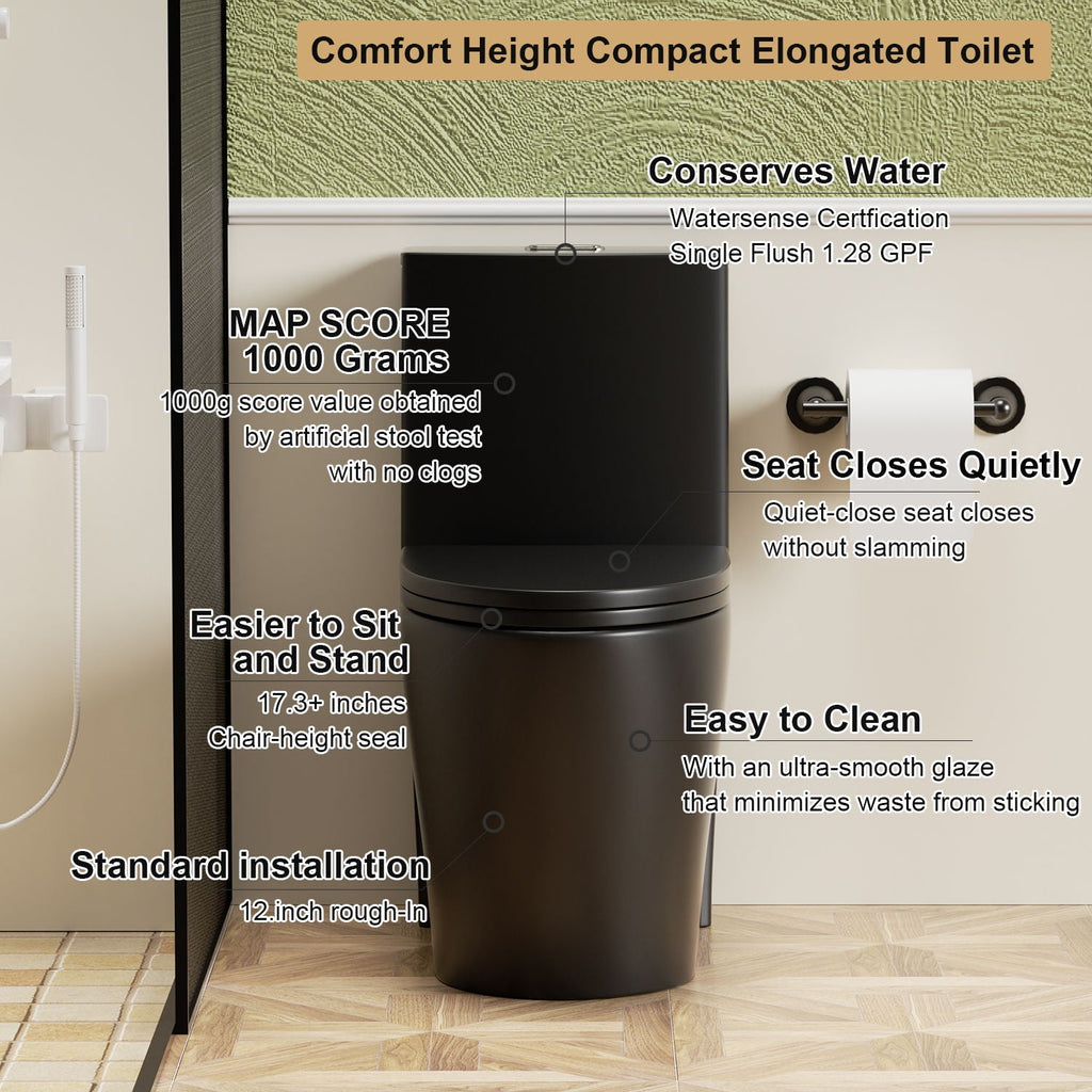 1 Piece Toilet with Tornado Flush and Dual Flush - ADA Height Chair - Gray, Pink, or Black