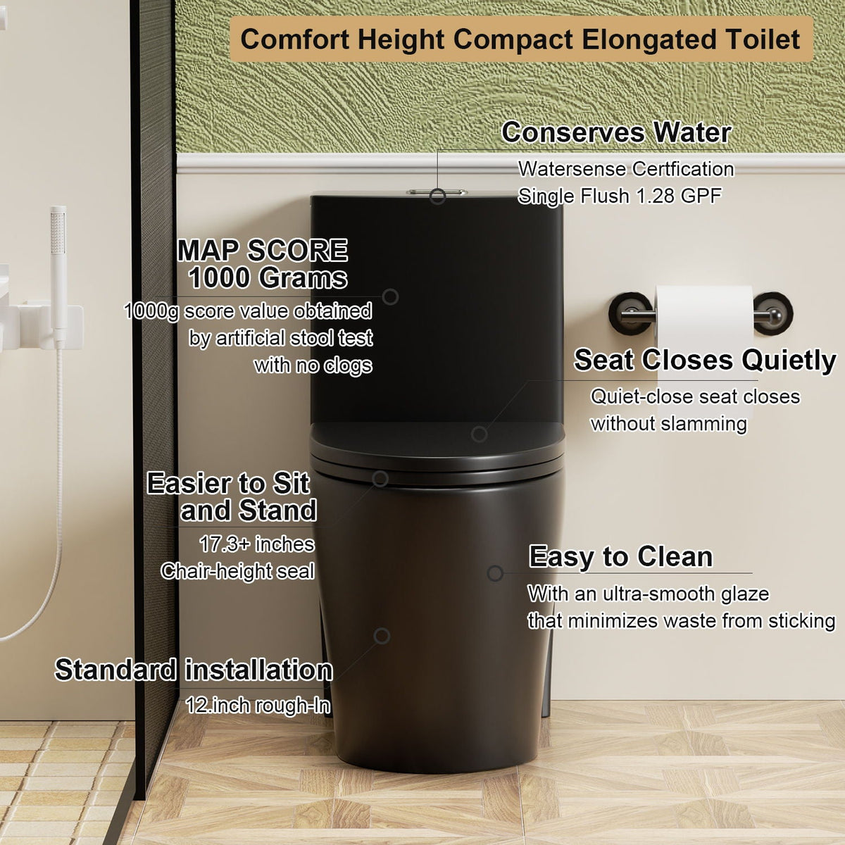 1 Piece Toilet with Tornado Flush and Dual Flush - ADA Height Chair - Gray, Pink, or Black