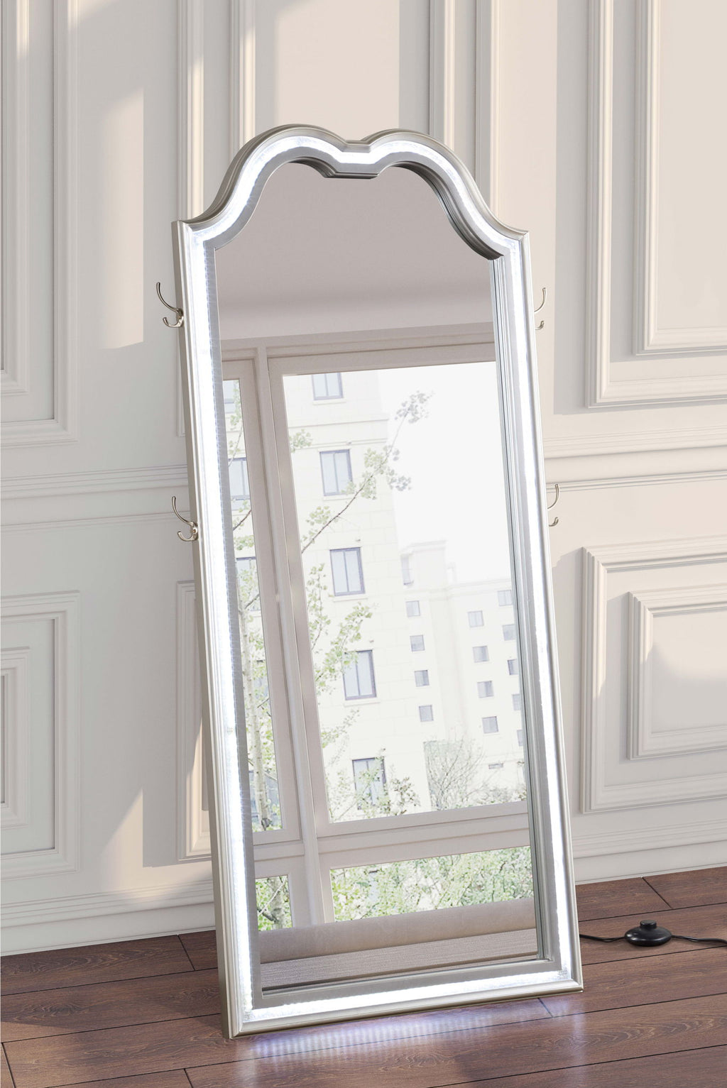 Evangeline Full Length LED Light Floor Mirror Silver Oak
