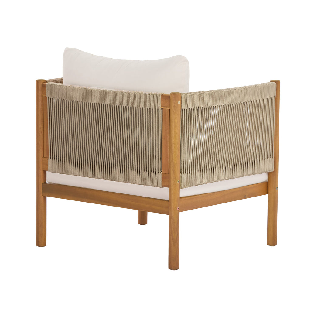 Outdoor Club Chair with Acacia Wood Frame and Rope Panels – Teak Look