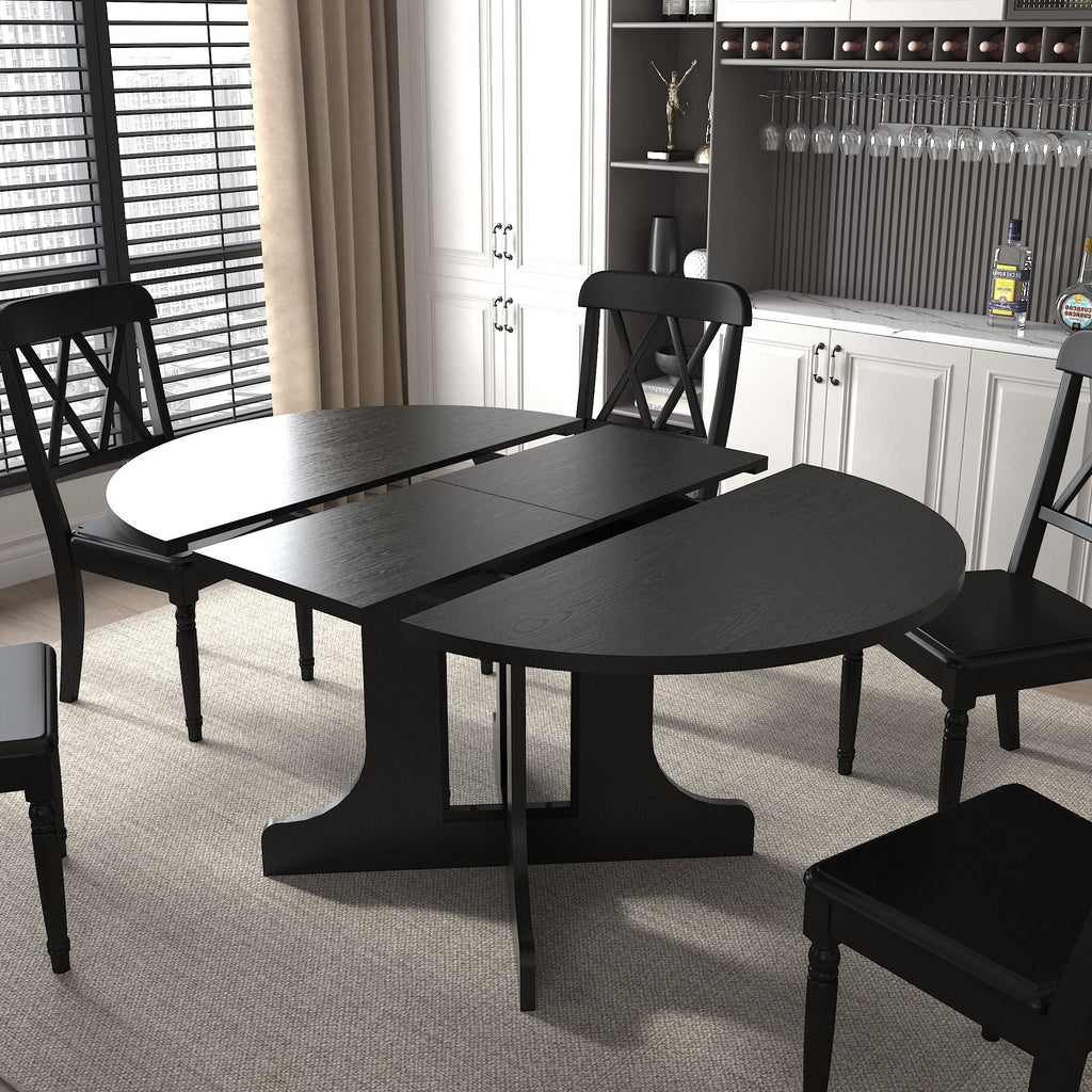 Expandable Oval Farmhouse Dining Table with Removable Leaf and X-Shaped Base - Black