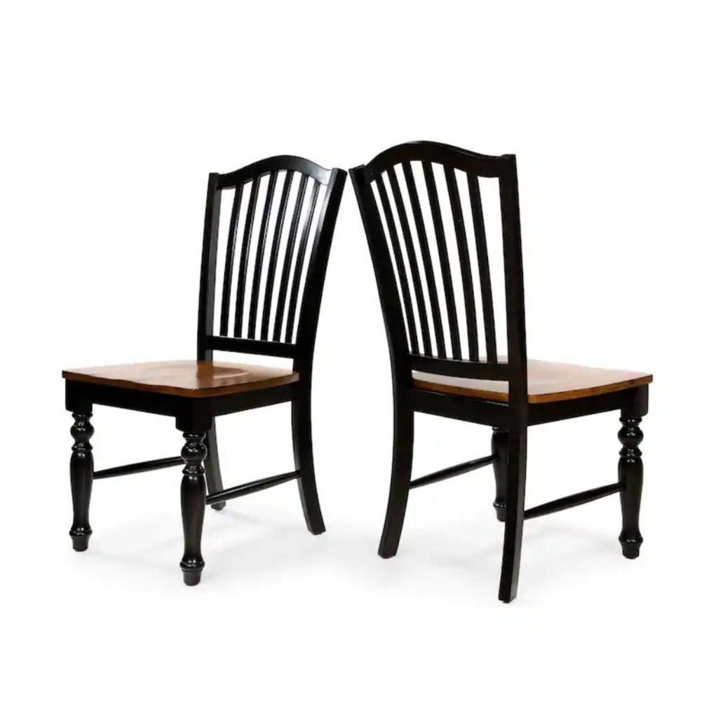 Solid Wood Dining Side Chairs with Classic Design - Black and Oak (Set of 2)
