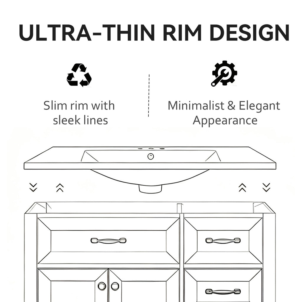 36" Ceramic Basin Sink, 0.8" Ultra-Thin Profile