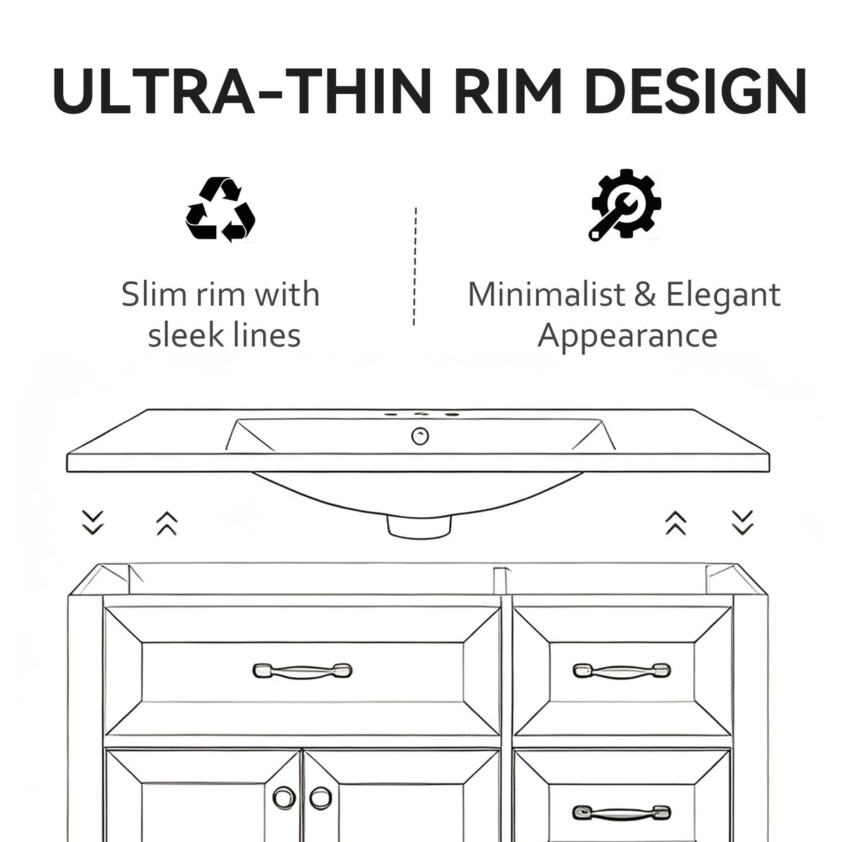 36" Ceramic Basin Sink, 0.8" Ultra-Thin Profile