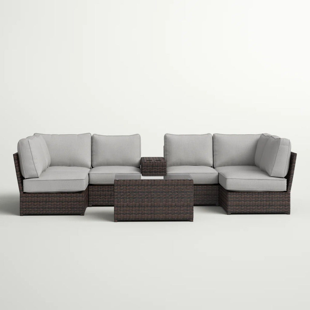 Modular Wicker Patio Seating Group with Cushions - Gray or Dark Brown