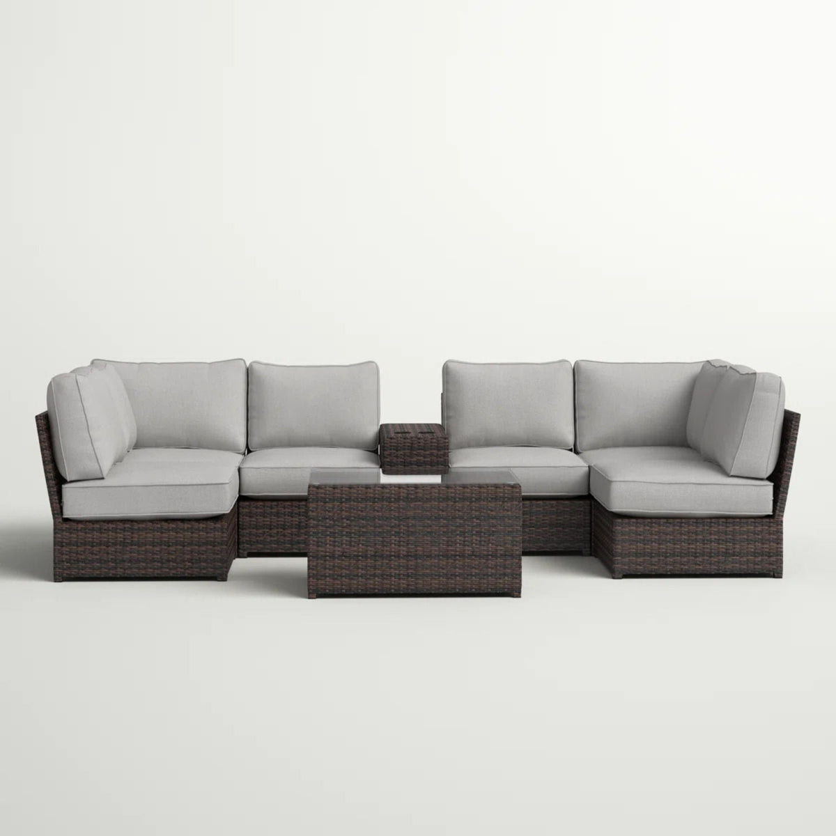 Modular Wicker Patio Seating Group with Cushions - Gray or Dark Brown