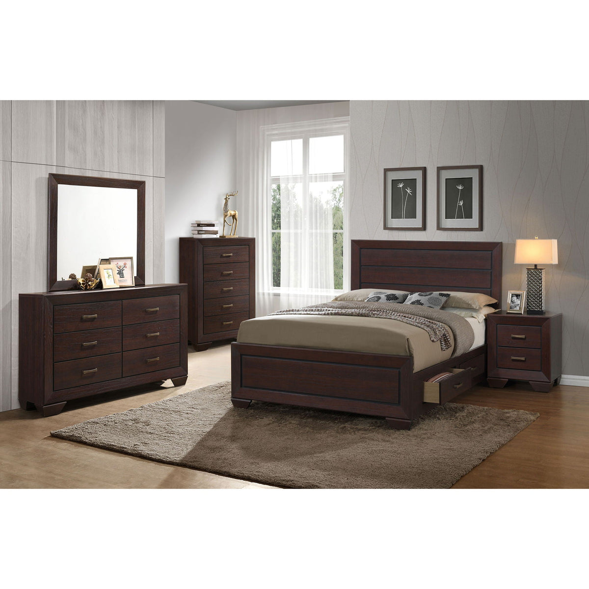 Dark Brown Storage Bed with Side Drawers - Modern Engineered Wood