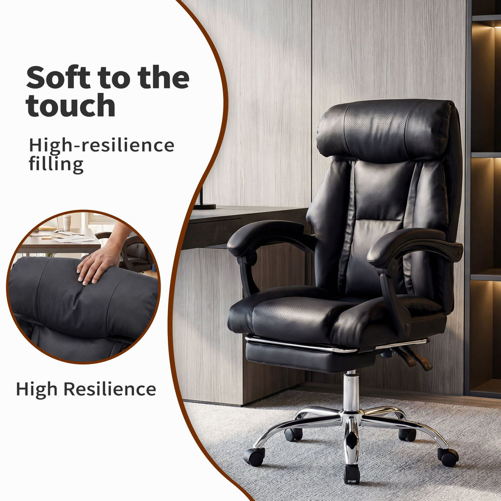 Executive Office Chair with Foot Rest and Adjustable Height - Black