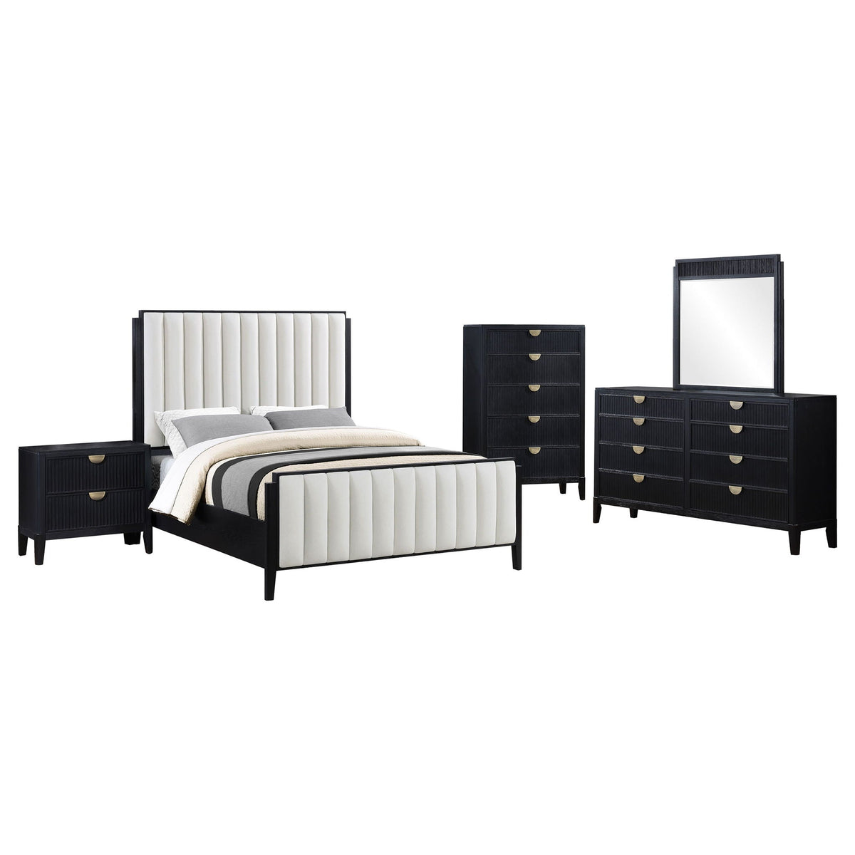Brookmead 5-piece Upholstered Cal King Bedroom Set Black