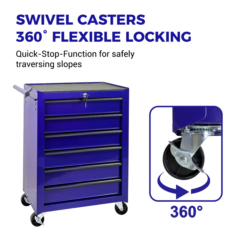 Rolling Metal Tool Chest with 6 Drawers - Steel Mobile Cabinet - Purple