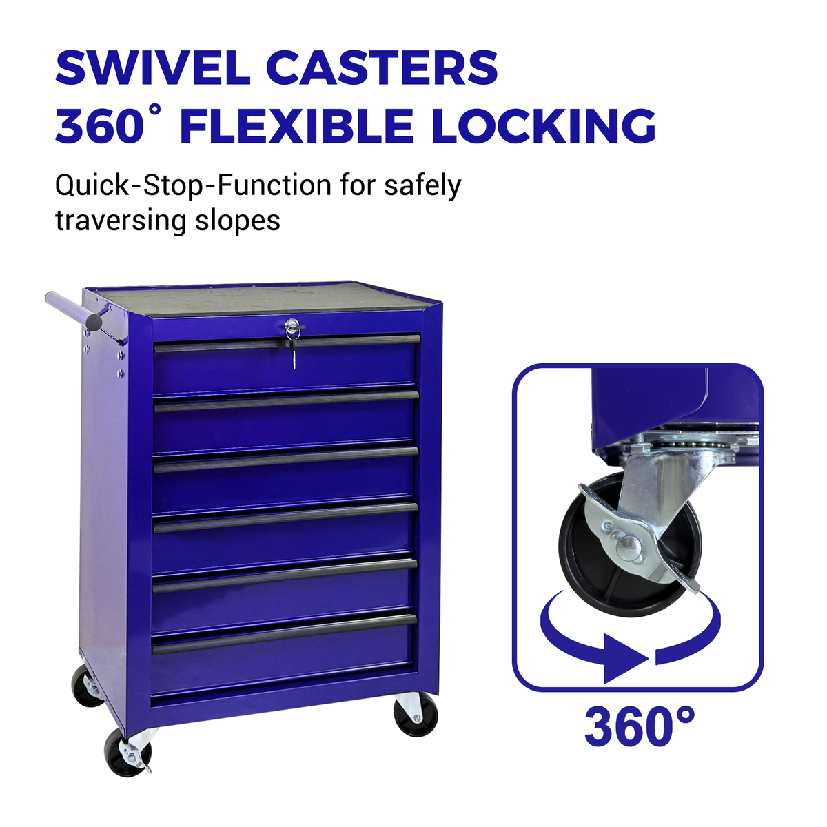 Rolling Metal Tool Chest with 6 Drawers - Steel Mobile Cabinet - Purple
