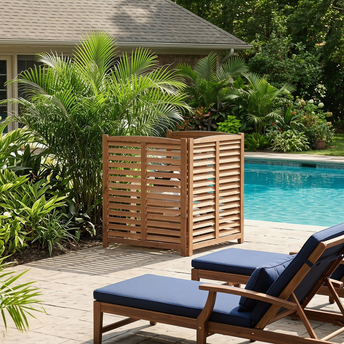 3 Panel Outdoor Wooden Air Conditioner Fence with Privacy Screen - Light Brown or Dark Gray
