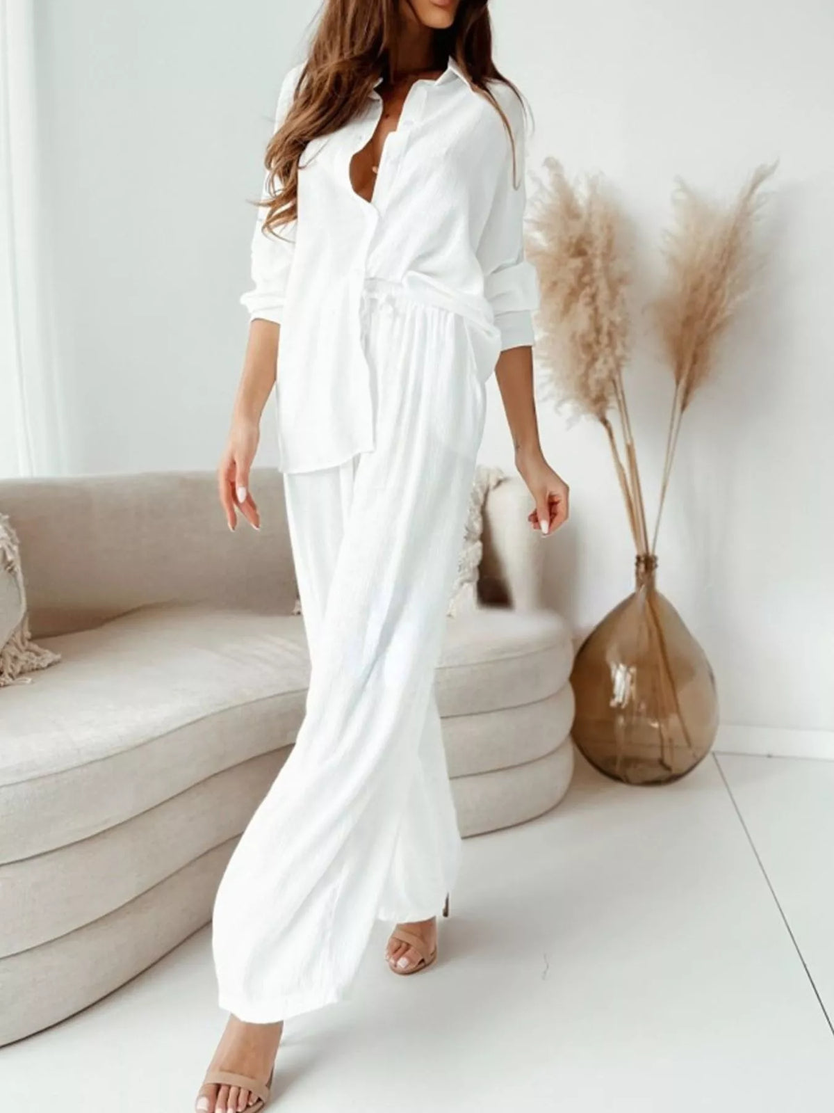 Full Size Button Up Shirt and Pants Set Plus Size