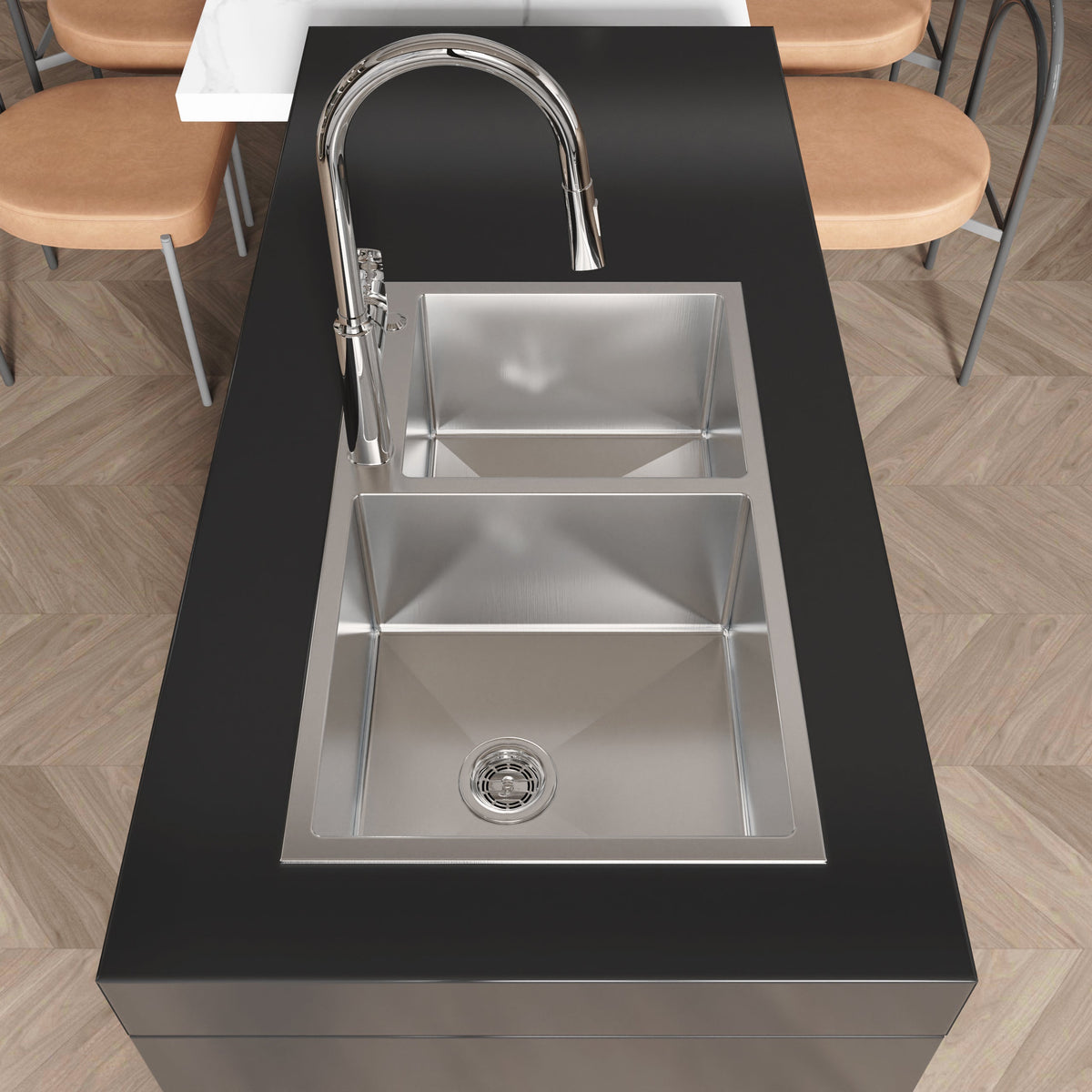Stainless Steel Kitchen Sink with Double Bowl - Brushed Nickel