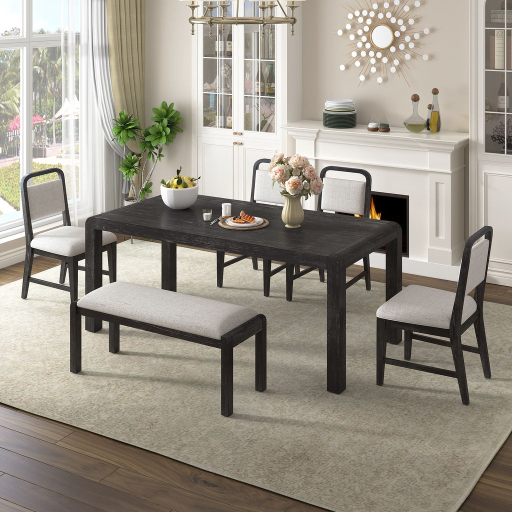 Extendable Dining Table Set with 4 Upholstered Chairs and 1 Bench
