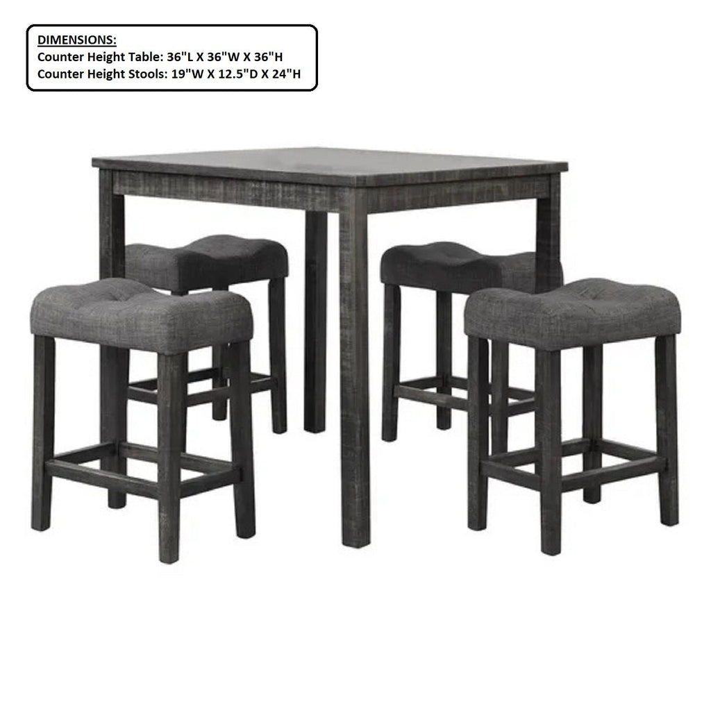 Transitional Counter Dining Set with 4 Tufted Stools - Dark Gray or Dark Brown