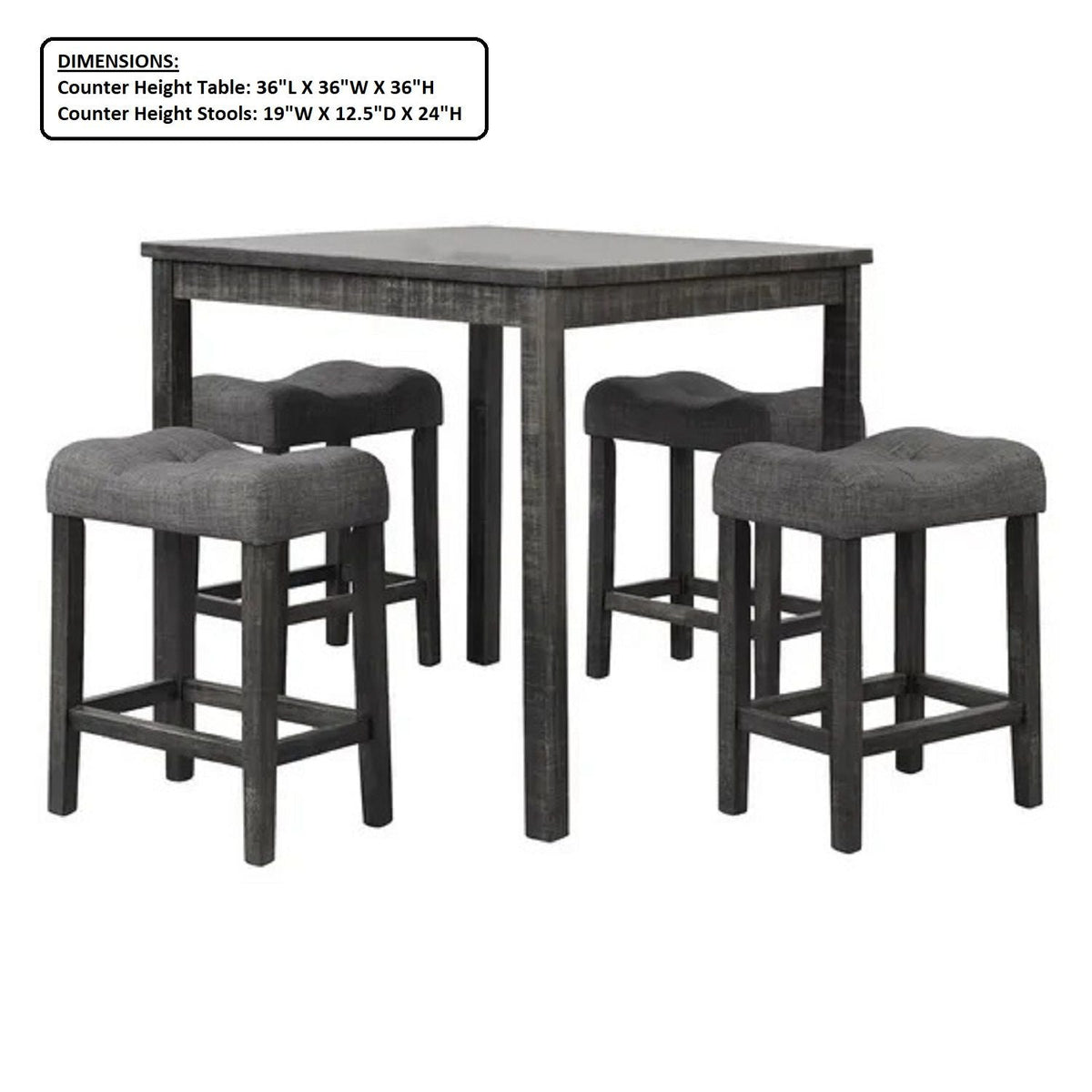 Transitional Counter Dining Set with 4 Tufted Stools - Dark Gray or Dark Brown
