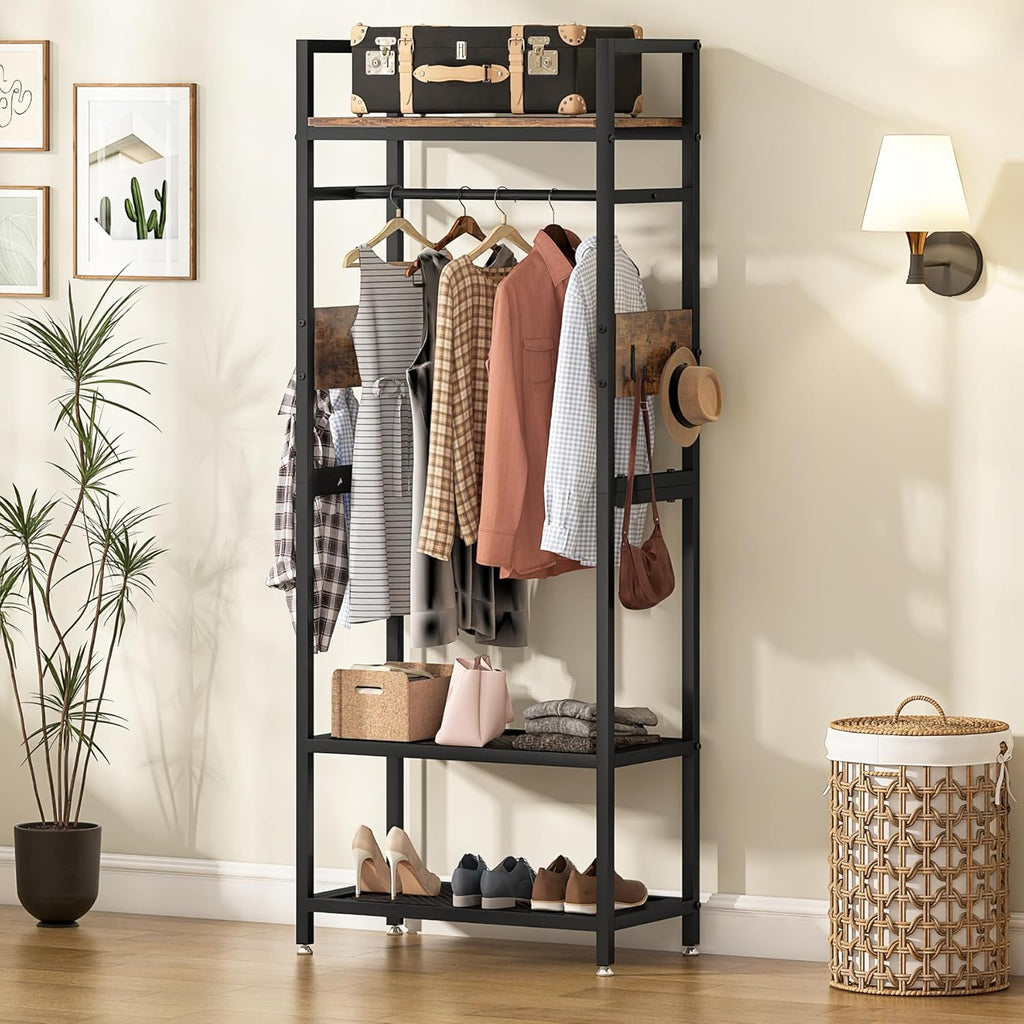Heavy Duty Freestanding Closet Organizer with Hanging Rod - Brown & Black