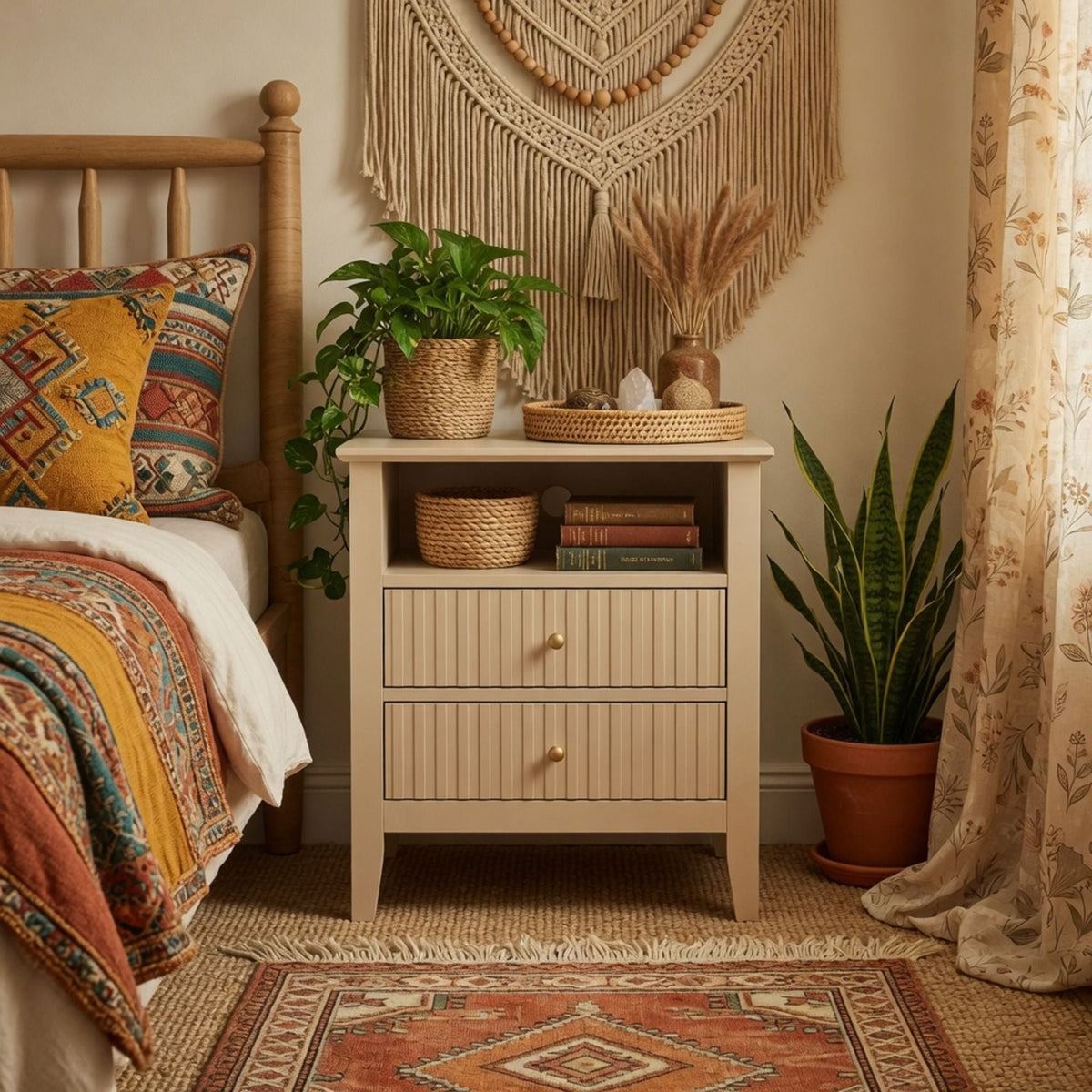 Fluted Nightstand with 2 Drawers and Soft-Close Slides - Multiple Colors