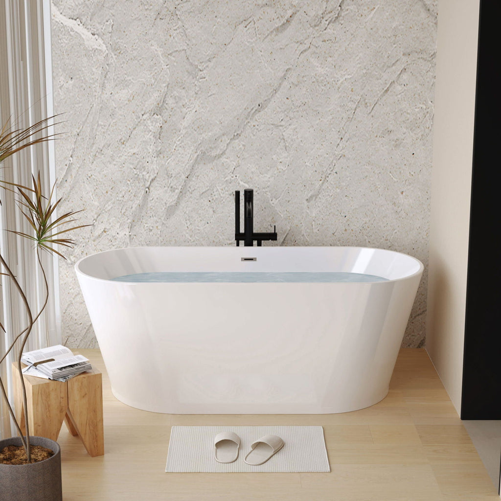 Glossy Freestanding Bathtub with Toe Tap Drain - Multiple Sizes, White or Black