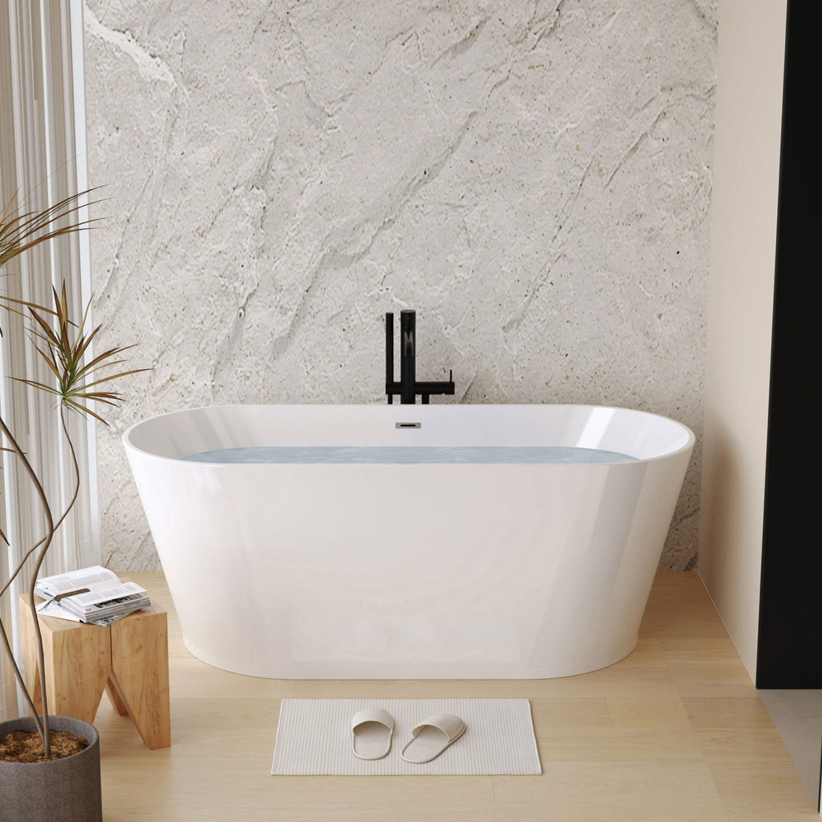 Glossy Freestanding Bathtub with Toe Tap Drain - Multiple Sizes, White or Black