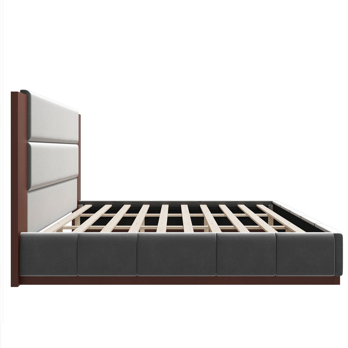 Modern Upholstered Platform Bed with Extended Headboard - Queen or King