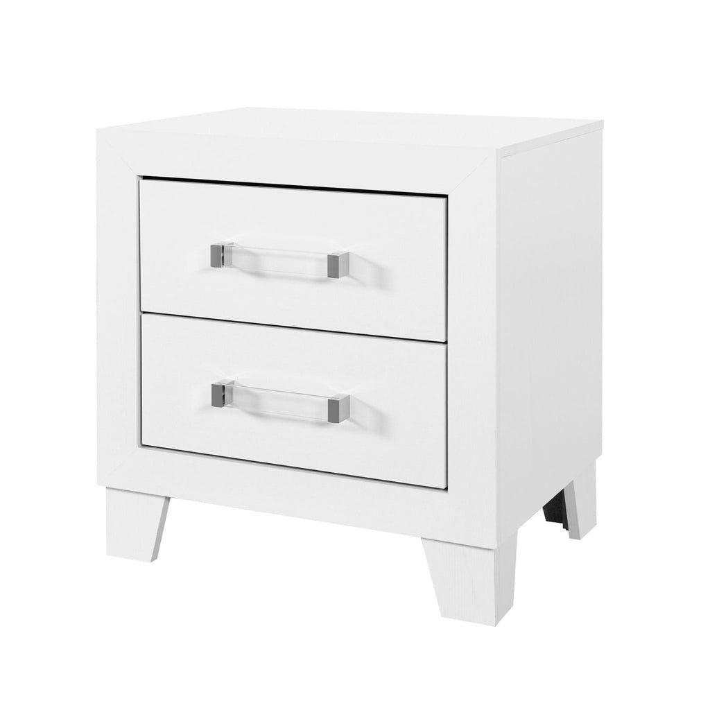 White Nightstand with Modern Acrylic Hardware - Omoda