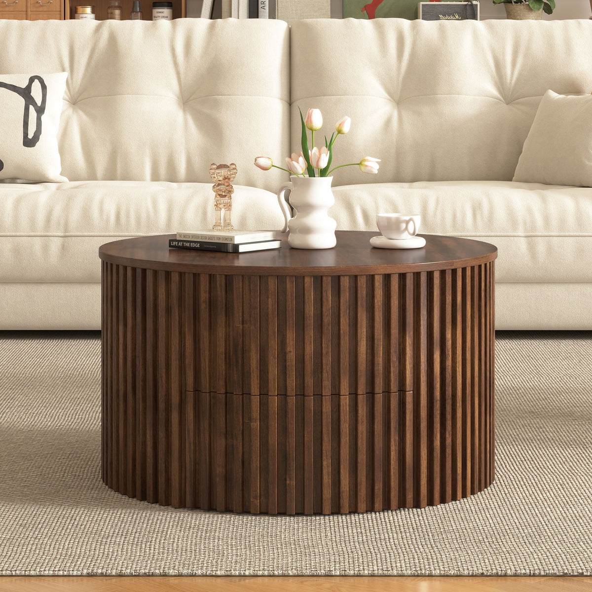 Round Lift Top Coffee Table with Hidden Storage - Multiple Colors