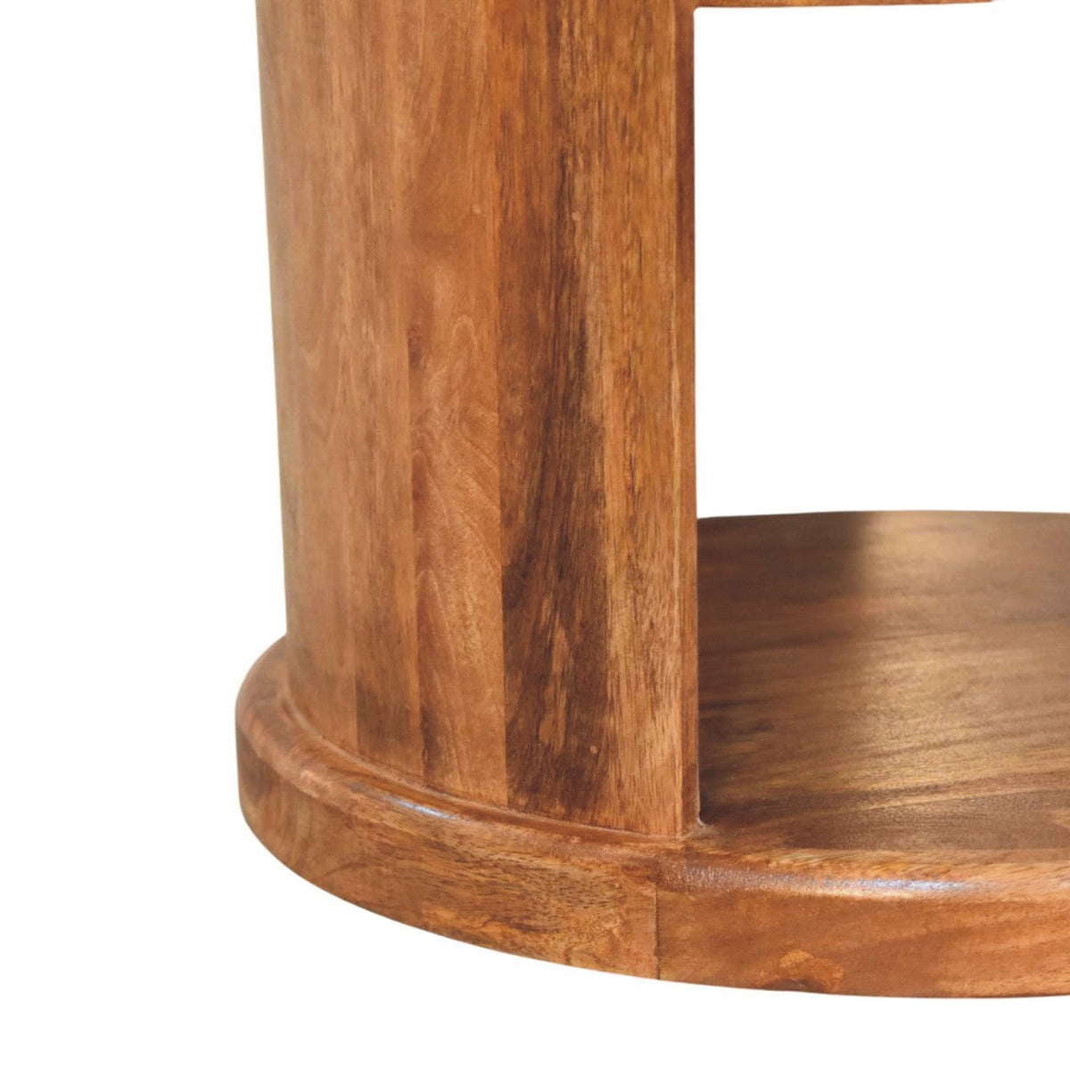 Solid Wood Ventura Open Round Side Table with Open Framework - Golden Teak