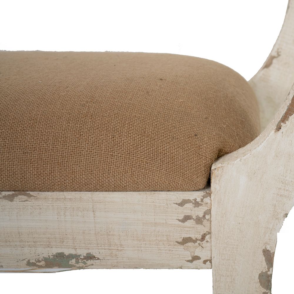 Farmhouse Vanity Bench with Padded Seat - Beige and White