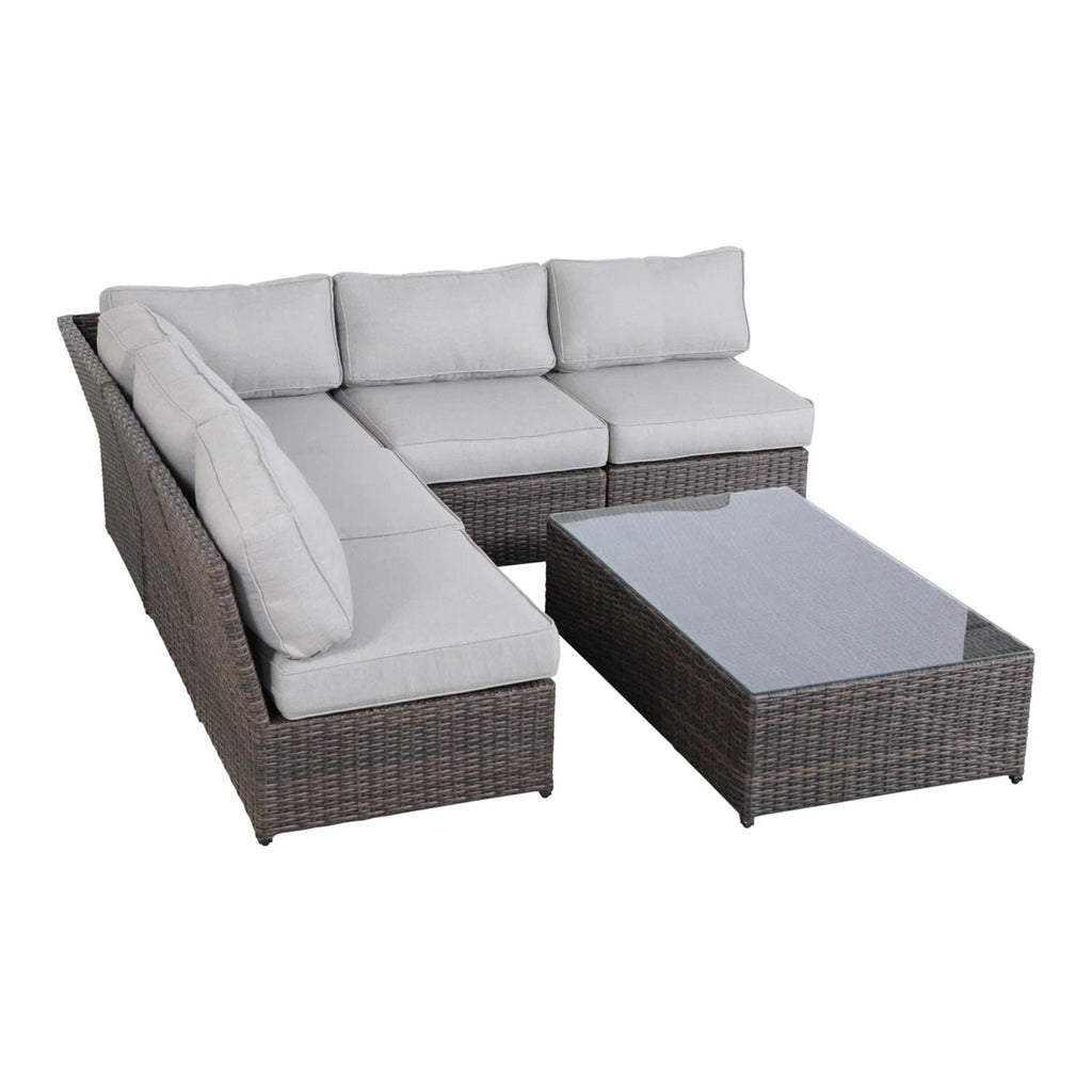 Modern Patio Rattan Sectional Set with Cushions - Multiple Colors
